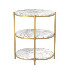 Arctela 22.25 in. White and Gold Coating Oval Wood Top Side Table by Furniture of America