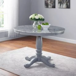 Tatine 42 in. Round White and Gray Faux Marble Top Dining Table by Furniture of America -Furniture of America Sales Store white and gray furniture of america kitchen dining tables idf 3546gy rt 31 1000
