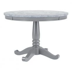 Tatine 42 in. Round White and Gray Faux Marble Top Dining Table by Furniture of America -Furniture of America Sales Store white and gray furniture of america kitchen dining tables idf 3546gy rt 4f 1000