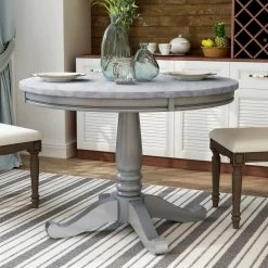 Tatine 42 in. Round White and Gray Faux Marble Top Dining Table by Furniture of America