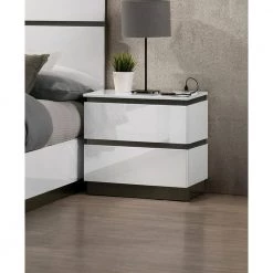 Summit Run 2-Drawer White and Metallic Gray Nightstand (21.25 in. H X 22.88 in. W X 15.38 in. D) by Furniture of America -Furniture of America Sales Store white and metallic gray furniture of america nightstands idf 7225wh n 31 1000