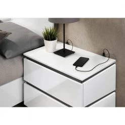Summit Run 2-Drawer White and Metallic Gray Nightstand (21.25 in. H X 22.88 in. W X 15.38 in. D) by Furniture of America -Furniture of America Sales Store white and metallic gray furniture of america nightstands idf 7225wh n 4f 1000