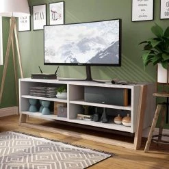 Addis 62.50 in. W Beige TV Console with 4-Shelves Fits TV's Up to 70 in. With Cable Management by Furniture of America