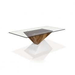 Arkin 48 in. Clear/White/Natural Large Rectangle Glass Coffee Table with Pedestal Base by Furniture of America -Furniture of America Sales Store white and natural tone furniture of america coffee tables idf 4746c 4f 1000