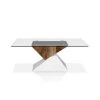 Arkin 48 in. Clear/White/Natural Large Rectangle Glass Coffee Table with Pedestal Base by Furniture of America