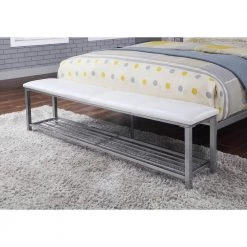 Karina White and Silver Queen Metal Platform Bed with Attached Bench by Furniture of America 8 Karina White and Silver Queen Metal Platform Bed with Attached Bench by Furniture of America -Furniture of America Sales Store white and silver furniture of america platform beds idf 7076wh q 1f 1000