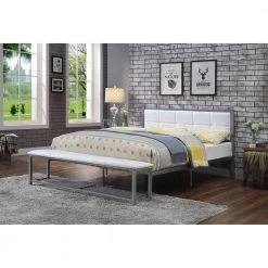 Karina White and Silver Queen Metal Platform Bed with Attached Bench by Furniture of America 9 Karina White and Silver Queen Metal Platform Bed with Attached Bench by Furniture of America -Furniture of America Sales Store white and silver furniture of america platform beds idf 7076wh q 31 1000