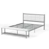 Karina White and Silver Queen Metal Platform Bed with Attached Bench by Furniture of America