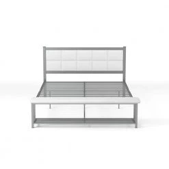 Karina White and Silver Queen Metal Platform Bed with Attached Bench by Furniture of America 7 Karina White and Silver Queen Metal Platform Bed with Attached Bench by Furniture of America -Furniture of America Sales Store white and silver furniture of america platform beds idf 7076wh q c3 1000