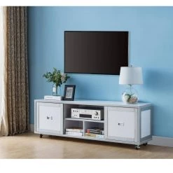 Alphonse 60 in. White and Silver MDF TV Stand Fits TVs Up to 66 in. with Storage Doors by Furniture of America -Furniture of America Sales Store white and silver furniture of america tv stands idi 182278 31 1000