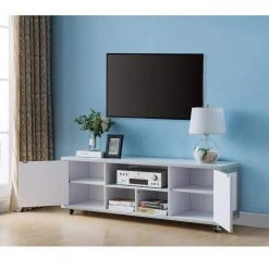 Alphonse 60 in. White and Silver MDF TV Stand Fits TVs Up to 66 in. with Storage Doors by Furniture of America -Furniture of America Sales Store white and silver furniture of america tv stands idi 182278 4f 1000