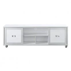 Alphonse 60 in. White and Silver MDF TV Stand Fits TVs Up to 66 in. with Storage Doors by Furniture of America