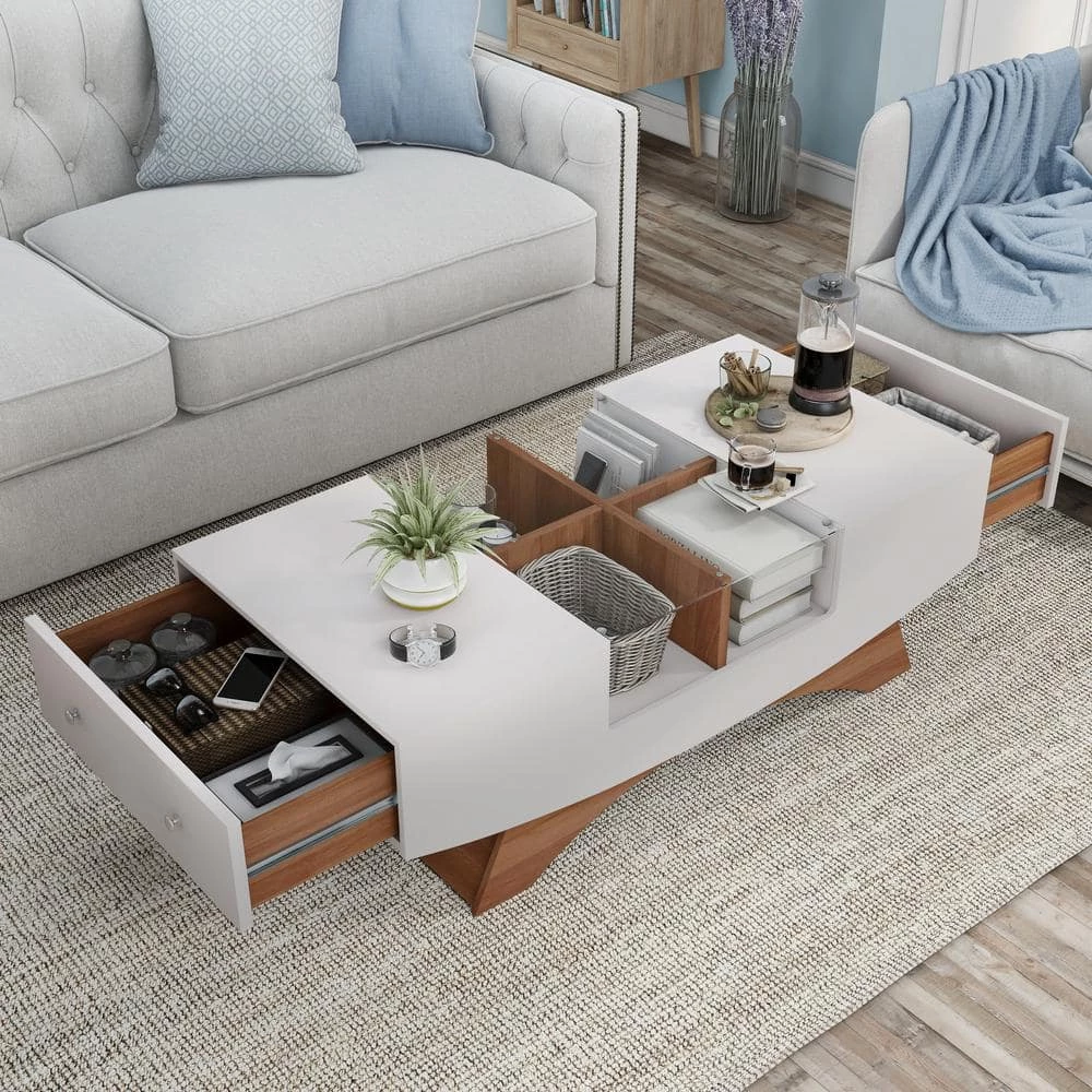 Montannah 48.75 in. White and Walnut Rectangle Wood Coffee Table by Furniture of America 5 Montannah 48.75 in. White and Walnut Rectangle Wood Coffee Table by Furniture of America - Image 5