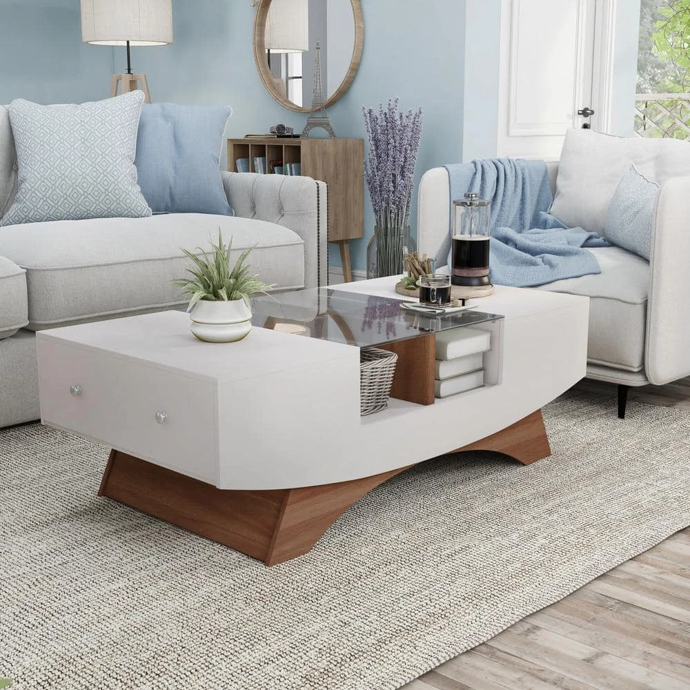Montannah 48.75 in. White and Walnut Rectangle Wood Coffee Table by Furniture of America 6 Montannah 48.75 in. White and Walnut Rectangle Wood Coffee Table by Furniture of America - Image 6