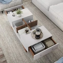 Montannah 48.75 in. White and Walnut Rectangle Wood Coffee Table by Furniture of America 12 Montannah 48.75 in. White and Walnut Rectangle Wood Coffee Table by Furniture of America -Furniture of America Sales Store white and walnut furniture of america coffee tables ynj 146 2 4f 1000