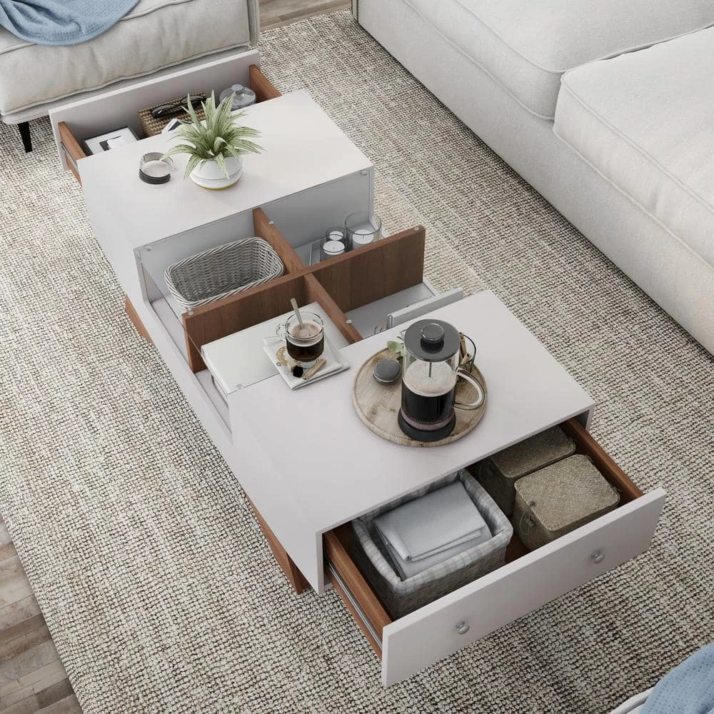Montannah 48.75 in. White and Walnut Rectangle Wood Coffee Table by Furniture of America 4 Montannah 48.75 in. White and Walnut Rectangle Wood Coffee Table by Furniture of America - Image 4