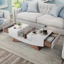 Montannah 48.75 in. White and Walnut Rectangle Wood Coffee Table by Furniture of America 15 Montannah 48.75 in. White and Walnut Rectangle Wood Coffee Table by Furniture of America -Furniture of America Sales Store white and walnut furniture of america coffee tables ynj 146 2 fa 1000
