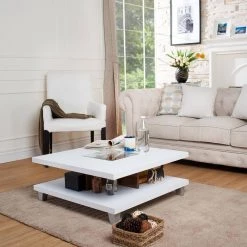 Jessa 32 in. White Medium Rectangle Wood Coffee Table with Shelf by Furniture of America -Furniture of America Sales Store white and walnut furniture of america coffee tables ynj ct1000wnt a1 e1 1000