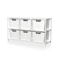 Becca White Organizer with 6-Storage Bins by Furniture of America -Furniture of America Sales Store white furniture of america accent cabinets idf ac523wh c3 1000