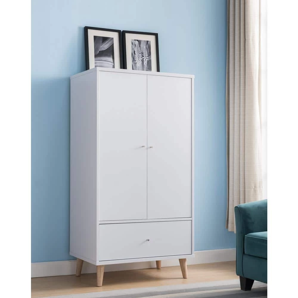 Satonia III White Armoire with 2-Door Cabinet and Drawer (60.25 in. H x 31.25 in. W x 20.75 in. D) by Furniture of America 6 Satonia III White Armoire with 2-Door Cabinet and Drawer (60.25 in. H x 31.25 in. W x 20.75 in. D) by Furniture of America - Image 6
