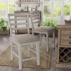 Martin White Weathered Oak Wood Ladder Pub Chair (Set of 2) by Furniture of America -Furniture of America Sales Store white furniture of america bar stools idf 3156pc 76 1000