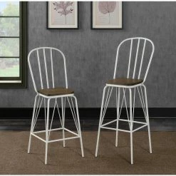 Raynham 44 in. White High Back Steel Frame Bar Stool with Wood Seat (Set of 2) by Furniture of America -Furniture of America Sales Store white furniture of america bar stools idf 3510wh bc 31 1000