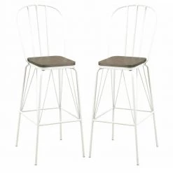 Raynham 44 in. White High Back Steel Frame Bar Stool with Wood Seat (Set of 2) by Furniture of America