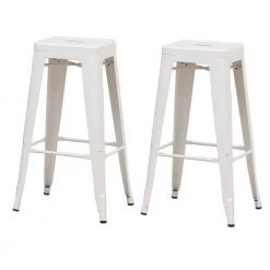 Linvel 30 in. White Backless Steel Frame Bar Stool (Set of 2) by Furniture of America
