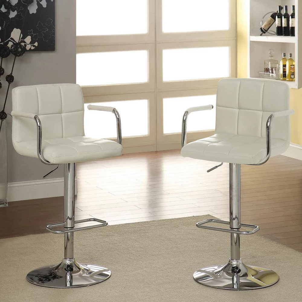 Lennocx 42.75 in. White Low Back Metal Bar Stool with Faux Leather Seat (Set of 2) by Furniture of America 9 Lennocx 42.75 in. White Low Back Metal Bar Stool with Faux Leather Seat (Set of 2) by Furniture of America - Image 9
