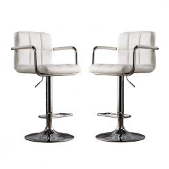 Lennocx 42.75 in. White Low Back Metal Bar Stool with Faux Leather Seat (Set of 2) by Furniture of America