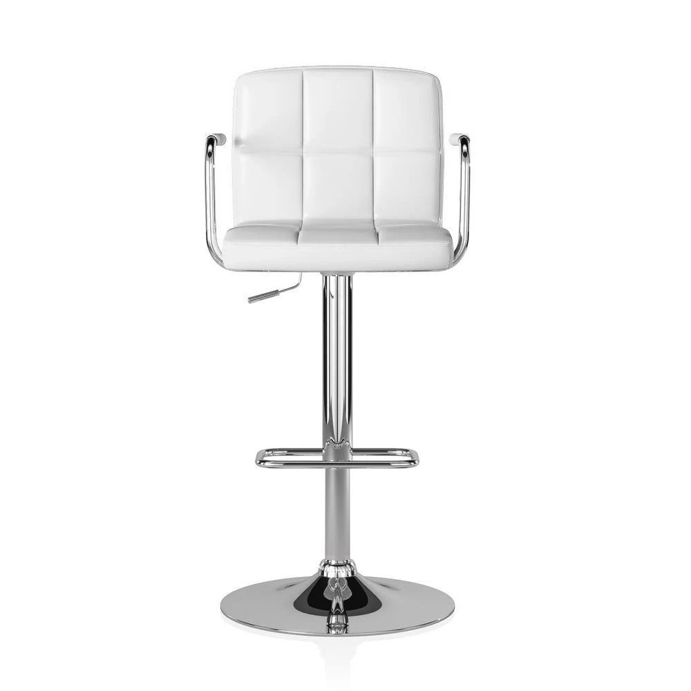 Lennocx 42.75 in. White Low Back Metal Bar Stool with Faux Leather Seat (Set of 2) by Furniture of America 3 Lennocx 42.75 in. White Low Back Metal Bar Stool with Faux Leather Seat (Set of 2) by Furniture of America - Image 3