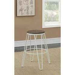 Cornelius 26 in. White Backless Steel Frame Bar Stool with Wooden Seat (Set of 2) by Furniture of America -Furniture of America Sales Store white furniture of america bar stools idf br886wh 31 1000