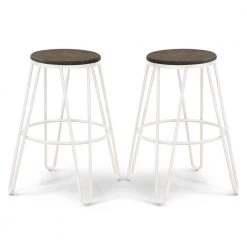 Cornelius 26 in. White Backless Steel Frame Bar Stool with Wooden Seat (Set of 2) by Furniture of America