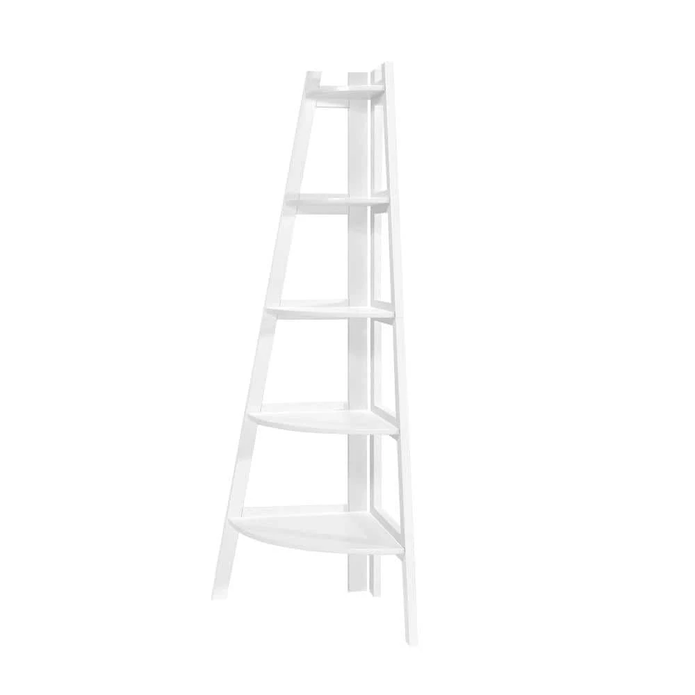 Blaisia 63.25 in. White Wood 5-Shelf Accent Corner Bookcase by Furniture of America 1 Blaisia 63.25 in. White Wood 5-Shelf Accent Corner Bookcase by Furniture of America