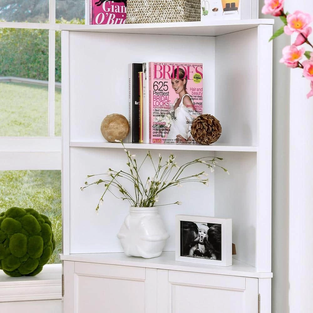 Parkyr 50 in. White Wood 2-Shelf Accent Corner Bookcase by Furniture of America 5 Parkyr 50 in. White Wood 2-Shelf Accent Corner Bookcase by Furniture of America - Image 5