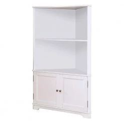 Parkyr 50 in. White Wood 2-Shelf Accent Corner Bookcase by Furniture of America