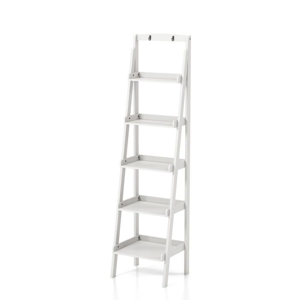 Nicole 70.87 in. White Wood 5-shelf Ladder Bookcase with Open Back by Furniture of America 4 Nicole 70.87 in. White Wood 5-shelf Ladder Bookcase with Open Back by Furniture of America - Image 4