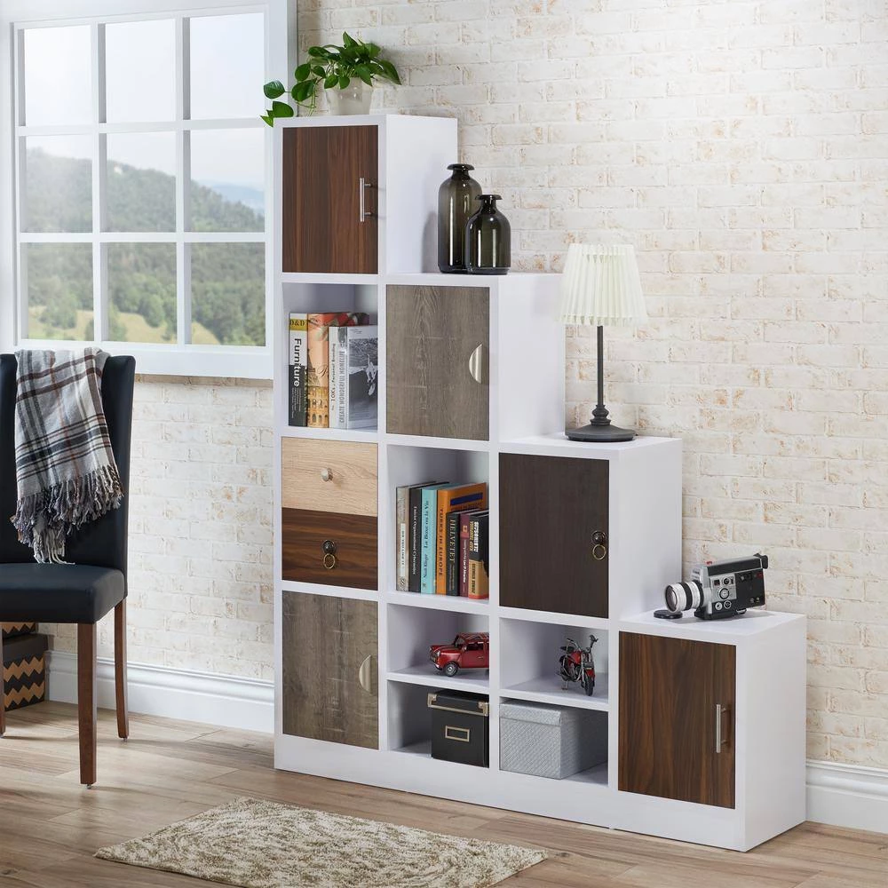 Calenan 61.5 in. White Faux Wood 11-shelf Cube Bookcase with Doors by Furniture of America 9 Calenan 61.5 in. White Faux Wood 11-shelf Cube Bookcase with Doors by Furniture of America - Image 9
