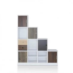 Calenan 61.5 in. White Faux Wood 11-shelf Cube Bookcase with Doors by Furniture of America