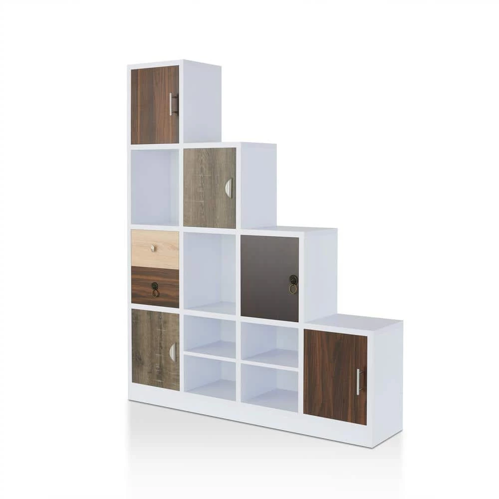 Calenan 61.5 in. White Faux Wood 11-shelf Cube Bookcase with Doors by Furniture of America 3 Calenan 61.5 in. White Faux Wood 11-shelf Cube Bookcase with Doors by Furniture of America - Image 3