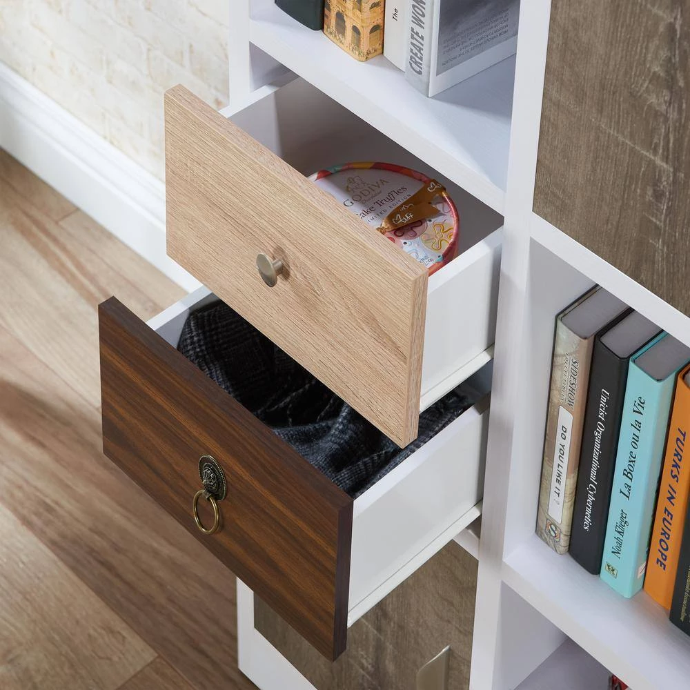 Calenan 61.5 in. White Faux Wood 11-shelf Cube Bookcase with Doors by Furniture of America 7 Calenan 61.5 in. White Faux Wood 11-shelf Cube Bookcase with Doors by Furniture of America - Image 7