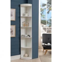 Chios 77 in. White 5-Shelf Corner Standard Bookcase by Furniture of America -Furniture of America Sales Store white furniture of america bookcases bookshelves idi 161553 1f 1000