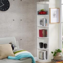 Chios 77 in. White 5-Shelf Corner Standard Bookcase by Furniture of America -Furniture of America Sales Store white furniture of america bookcases bookshelves idi 161553 44 1000