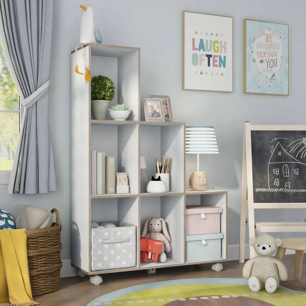 Double Island 34.25 in. White 9-Shelf Standard Bookcase with Caster Wheels by Furniture of America 5 Double Island 34.25 in. White 9-Shelf Standard Bookcase with Caster Wheels by Furniture of America - Image 5