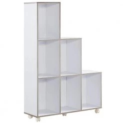 Double Island 34.25 in. White 9-Shelf Standard Bookcase with Caster Wheels by Furniture of America