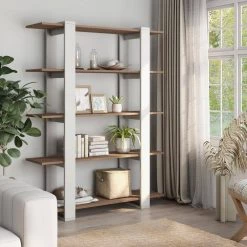 62.4 in. White/Walnut Wood 5-shelf Etagere Bookcase with Open Back by Furniture of America 10 62.4 in. White/Walnut Wood 5-shelf Etagere Bookcase with Open Back by Furniture of America -Furniture of America Sales Store white furniture of america bookcases bookshelves ynj 828 1f 1000