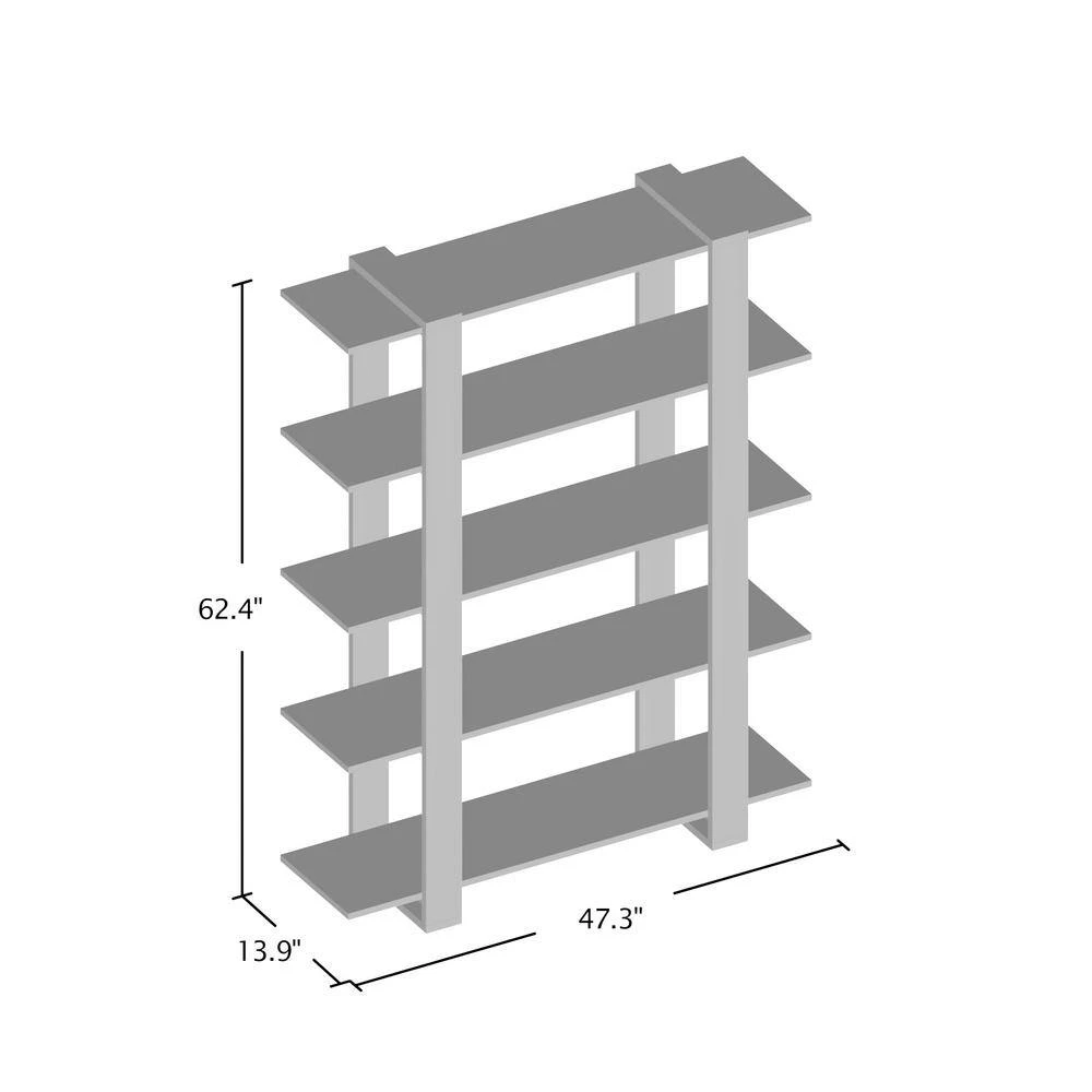 62.4 in. White/Walnut Wood 5-shelf Etagere Bookcase with Open Back by Furniture of America 4 62.4 in. White/Walnut Wood 5-shelf Etagere Bookcase with Open Back by Furniture of America - Image 4