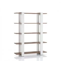62.4 in. White/Walnut Wood 5-shelf Etagere Bookcase with Open Back by Furniture of America
