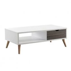 Zevelle 47.25 in. White Rectangle Wood Coffee Table with 1-Shelf by Furniture of America