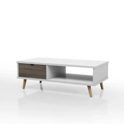 Zevelle 47.25 in. White Rectangle Wood Coffee Table with 1-Shelf by Furniture of America -Furniture of America Sales Store white furniture of america coffee tables idi 161721ct c3 1000